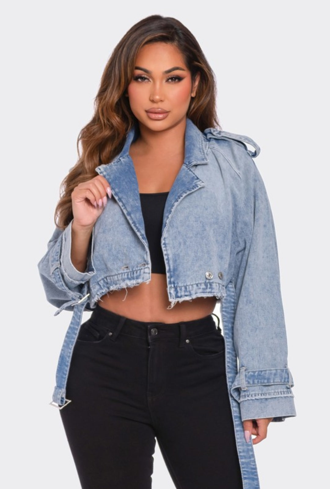 Belted Crop Denim Jacket