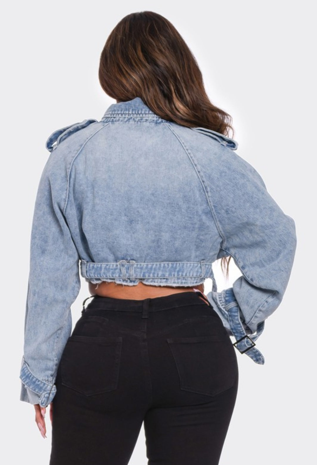 Belted Crop Denim Jacket