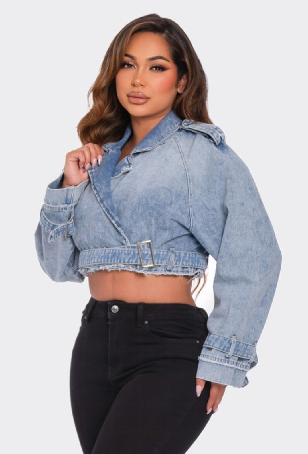 Belted Crop Denim Jacket