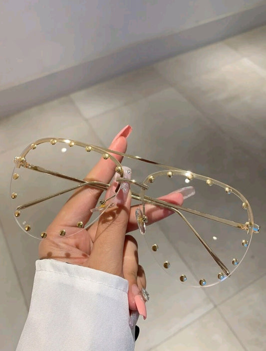 Exquisite Studded Clear Fashion Frames